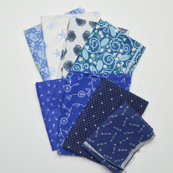 Blue + White Printed Quilting Weight Woven Fabric Bundle