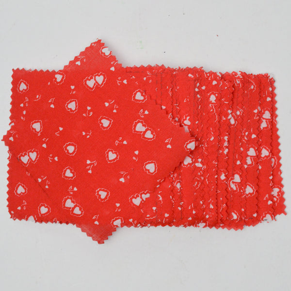 Red + White Heart Print Fabric Square Bundle