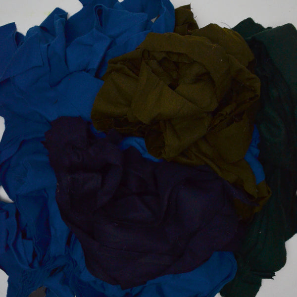 Dark Brown, Green + Blue Wool Strips for Rug Braiding - 4+ lb.