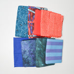 Blue + Red-Orange Quilting Weight Woven Fabric Bundle