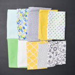 Gray, Yellow + Blue Quilting Weight Woven Fabric Bundle