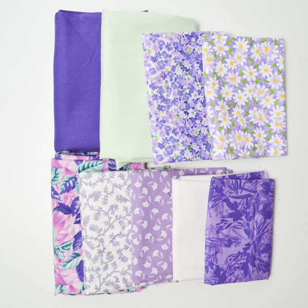 Purple + Light Green Quilting Weight Woven Fabric Bundle