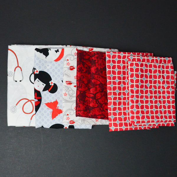 Red + Black Quilting Weight Woven Fabric Bundle