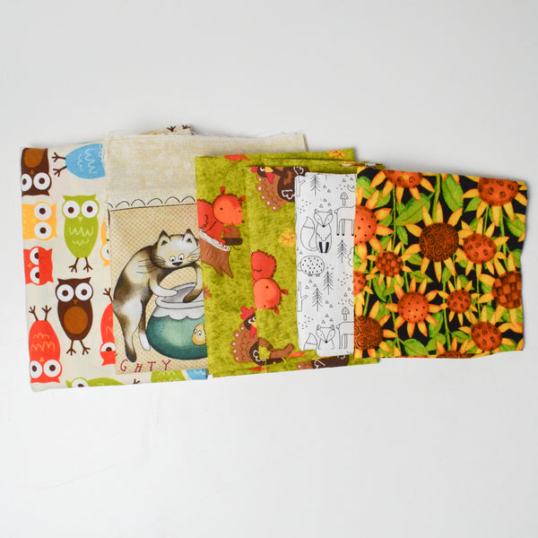 Green + Brown Floral & Animal Print Quilting Weight Woven Fabric Bundle