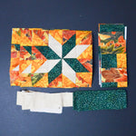 Green, White + Orange Autumnal Pieced Fabric Bundle