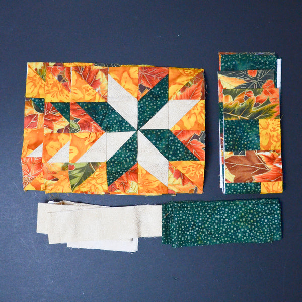 Green, White + Orange Autumnal Pieced Fabric Bundle