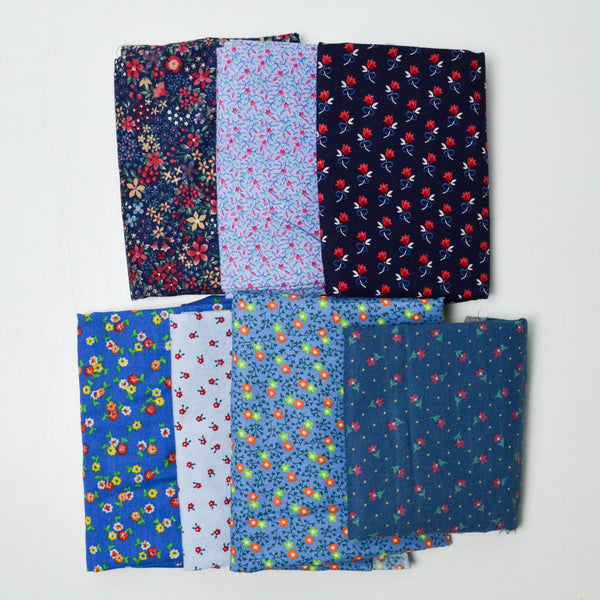 Blue Floral Quilting Weight Woven Fabric Bundle