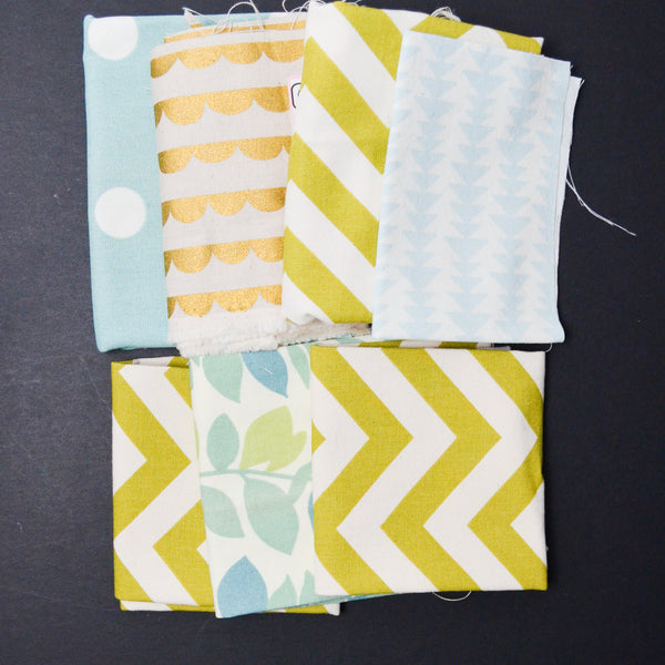Green, Blue + Gold Printed Woven Canvas Fabric Bundle