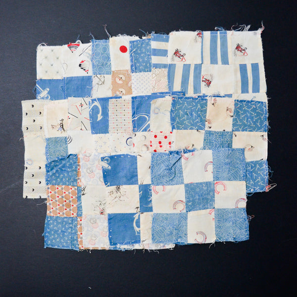 Blue + White Pieced Quilt Blocks, 6" x 6" - Set of 20