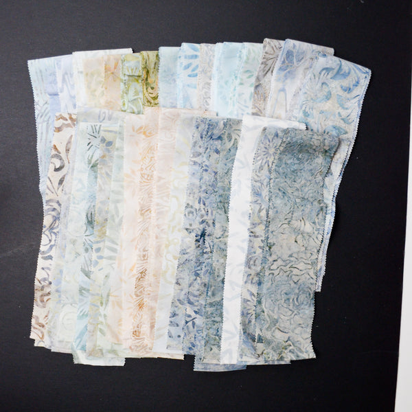 Blue + Beige Quilting Weight Fabric Strip Bundle - Set of 34