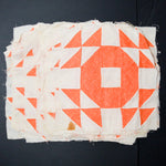 Orange + White Pieced Quilt Blocks, 10"-11" Squares, Set of 21