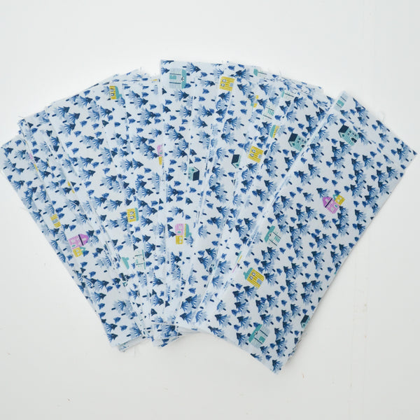 Blue + White Tree Fabric with Fusible Batting, 3.5" x 8.25" - Bundle of 35