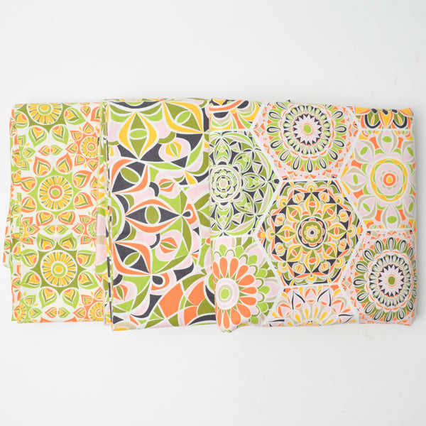 Green + Orange Print Quilting Cotton Bundle - Three 44" x 56" Pieces