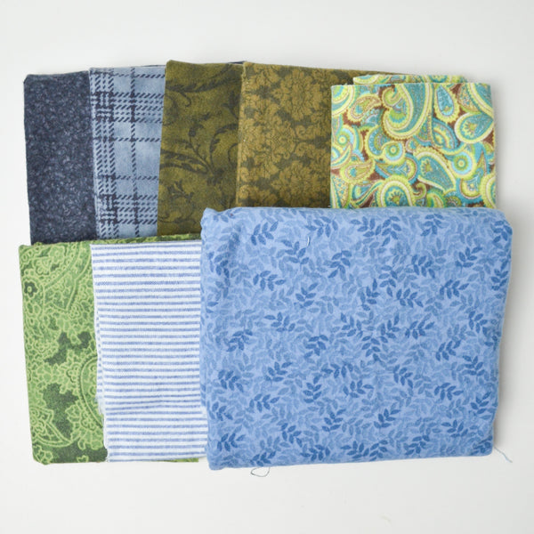 Green + Blue Flannel Fabric Bundle