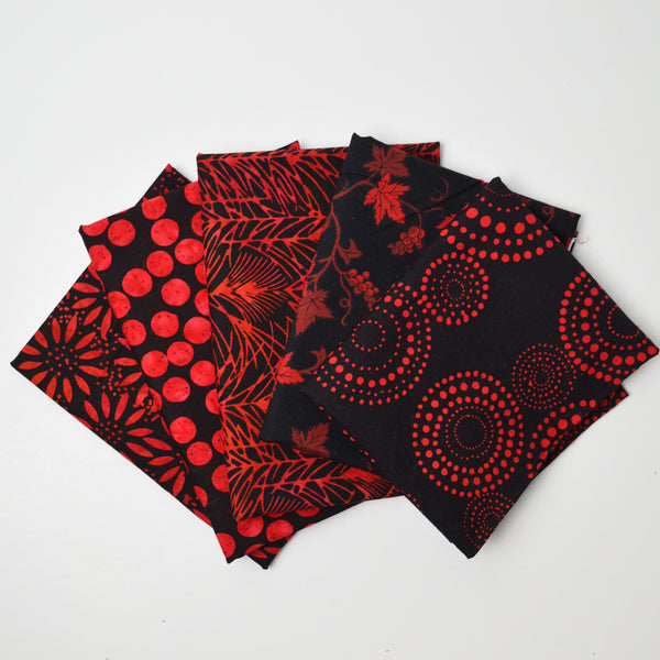 Black + Red Quilting Weight Woven Fabric Bundle