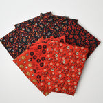 Red + Black Floral Print Quilting Weight Woven Fabric Bundle