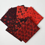 Black + Red Floral Print Quilting Weight Woven Fabric Bundle