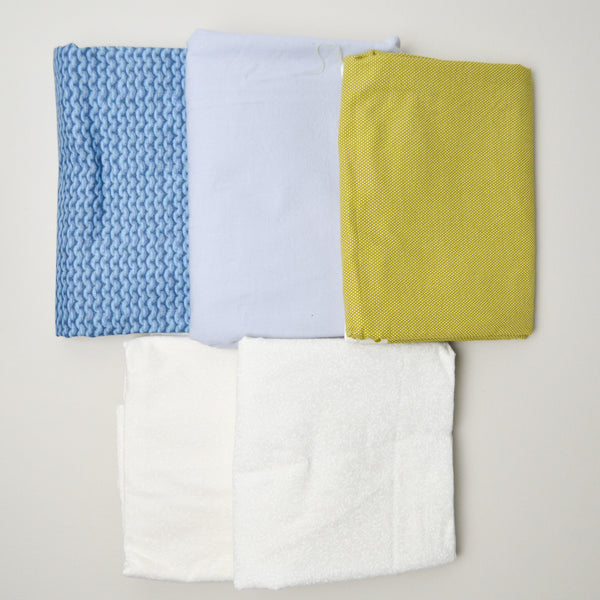 Blue, Green + White Quilting Weight Woven Fabric Bundle - Approx. 1 Yard Each