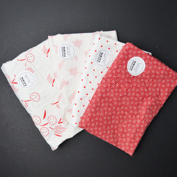 White + Red Printed Quilting Weight Woven Fabric Bundle