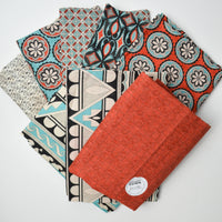 Burnt Orange, Teal + Cream Print Quilting Weight Woven Fabric Bundle