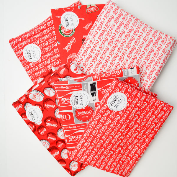 Red + White Coca Cola Print Quilting Weight Woven Fabric Bundle