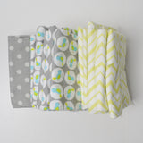 Gray, White + Lime Green Patterned Flannel Fabric Bundle