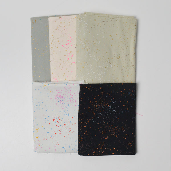 Colorful + Metallic Spray Paint Splatter Print Quilting Weight Woven Fabric Bundle