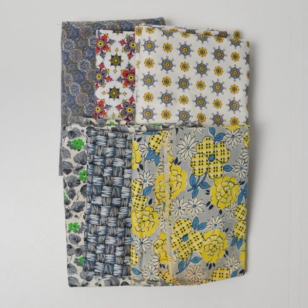 Yellow, Blue + White Floral Print Woven Fabric Bundle