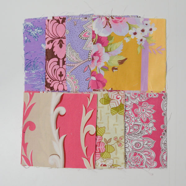 Pink, White + Purple Floral Print Cut Quilting Weight Fabric Bundle - 5.5" Squares