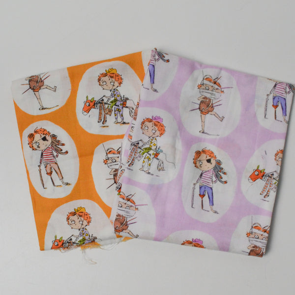 Pink + Orange Crafty Chloe Illustration Print Quilting Weight Woven Fabric Bundle