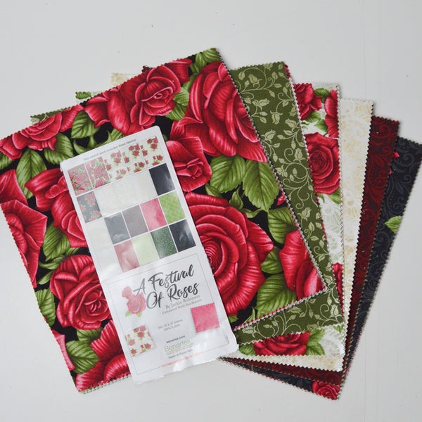 Benartex A Festival of Roses Layer Cake Fabric Bundle - 10" x 10" Pieces