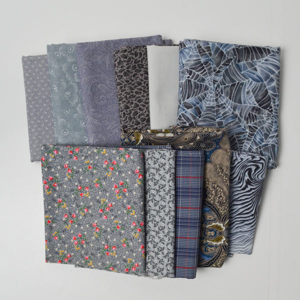 Gray, Purple + Blue Printed Quilting Weight Woven Fabric Bundle