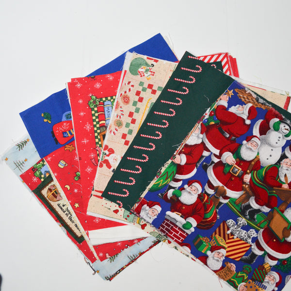 Christmas Print Cut Quilting Weight Woven Fabric Bundle - 10.5" Squares + Additional Panels