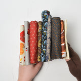 Gray, Blue + Muted Red Print Quilting Weight Woven Fabric Bundle