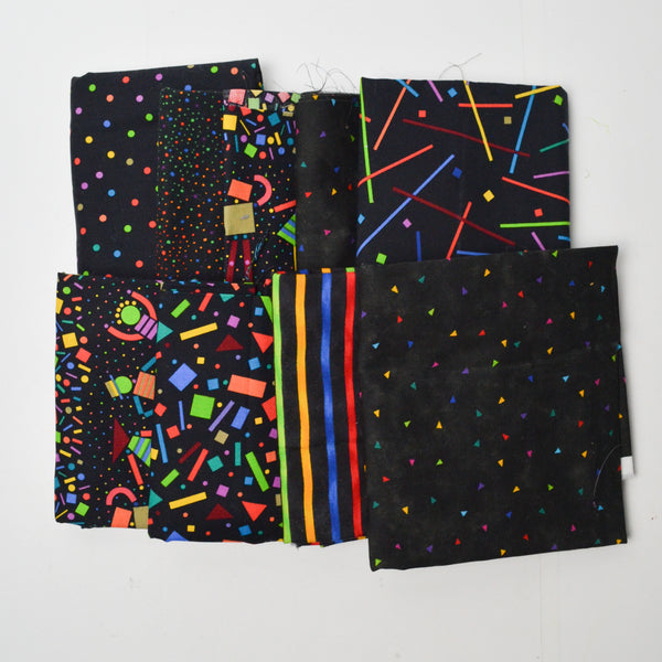 Black + Rainbow Geometric Print Quilting Weight Woven Fabric Bundle