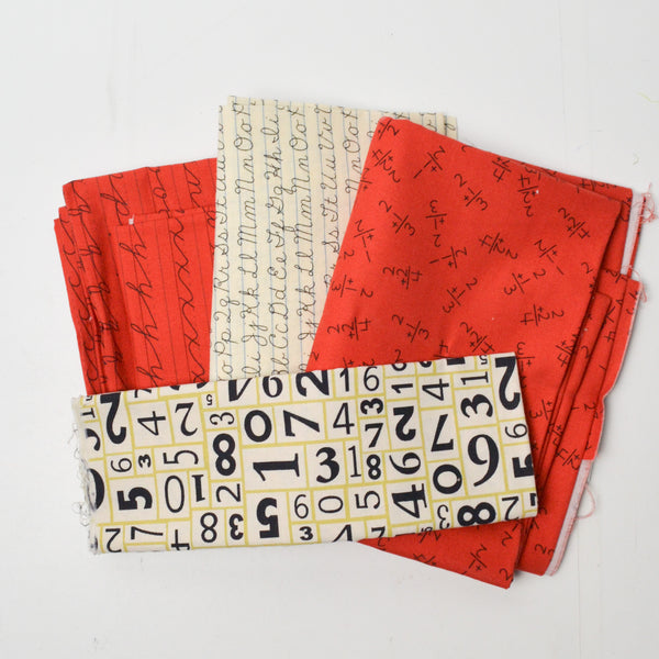 Red + White Number + Letter Print Quilting Weight Woven Fabric Bundle