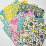 Blue, Green, Yellow + Pink Floral Cut Flannel Fabric Bundle - 60+ 9" Squares