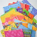 Bright Multicolor Playful Print Cut Flannel Fabric Bundle - 9" x 9" Pieces