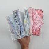 White, Blue + Pink Cut Woven Flannel Fabric Squares Bundle