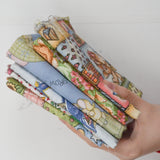 Blue, Brown + Pink Bunny Print Quilting Weight Woven Fabric Bundle