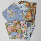 Blue, Brown + Pink Bunny Print Quilting Weight Woven Fabric Bundle