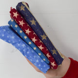 Red, White + Blue Star Print Sparkly Quilting Weight Woven Fabric Bundle