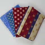 Red, White + Blue Star Print Sparkly Quilting Weight Woven Fabric Bundle