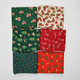 Red + Green Christmas Print Quilting Weight Woven Fabric Bundle