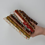 Brown + White Floral Print Quilting Weight Woven Fabric Bundle