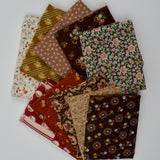 Brown + White Floral Print Quilting Weight Woven Fabric Bundle
