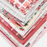 Red + White Ephemera Print Quilting Weight Woven Fabric Bundle