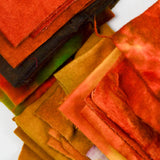 Orange, Yellow + Green Hand Dyed Wool Woven Fabric for Rug Hooking
