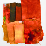Orange, Yellow + Green Hand Dyed Wool Woven Fabric for Rug Hooking