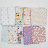 Pastel Pink, White + Blue Quilting Weight Woven Fabric Bundle